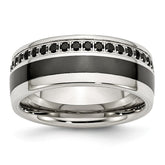Sophia Jewelers Polished Stainless Steel Black Ceramic Inlay Wedding Band